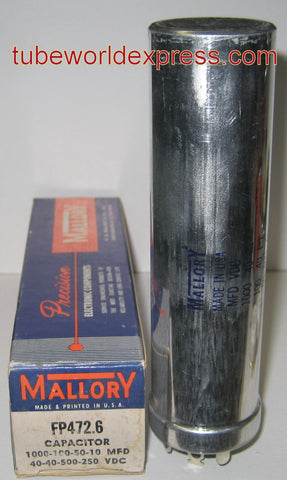 50uf/500VDC, 10/250, 1000/40, 100/40 Mallory FP cap NOS (2 in stock)