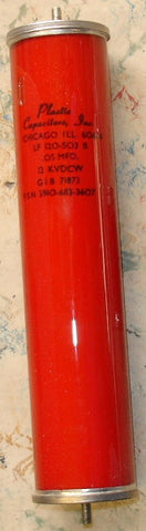 .05uf / 12,000VDC Plastic Capacitor Inc. NOS axial oil cap in glass and metal can (7.25