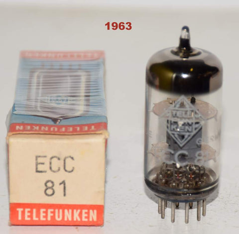 (!!!) (Recommended Single) 12AT7 Telefunken Germany <> bottom NOS 1963 (8.6ma/8.0ma)