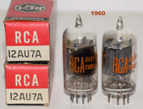 (!!!!!) (Recommended Pair) 12AU7A RCA clear tops NOS 1960 (13/10ma and 11/11.5ma)