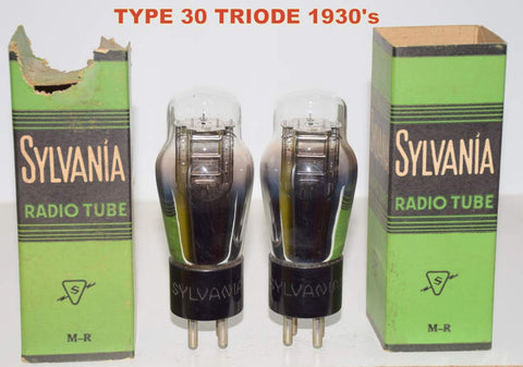 (!!!!) (Best Pair 1930's) 30 Sylvania engraved base NOS 1930's (3.2ma and 3.4ma) (same Gm)