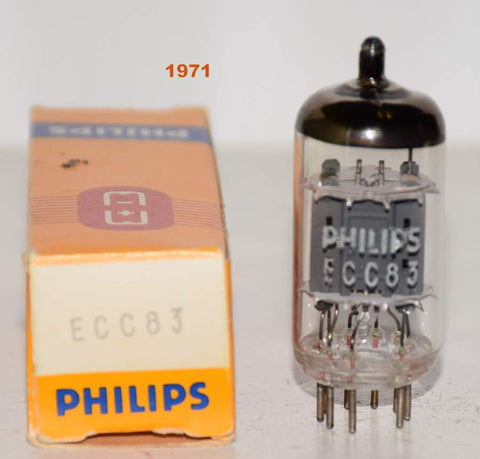 (!!!) (Single) 12AX7=ECC83 Philips Holland NOS 1971 (1.2/1.3ma and Gm=1800/1800) 1-2% section balance