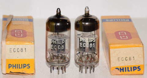 (!!!) (Recommended Mullard Pair) ECC81=12AT7 Mullard UK branded Philips NOS 1970-1976 (10.5/10.0ma and 10.4/9.2ma) (very close Gm) (Jolida, Fender)