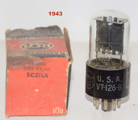 (!!!) (Best Single 1943) 6X5GT=VT-126B RCA black plates NOS 1943 (55/40 and 58/40)