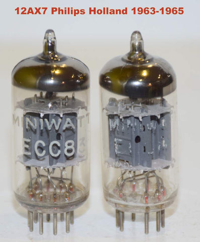 (!!!!) (Best Value Pair) 12AX7=ECC83 Philips Miniwatt Holland tests like new 1963-1965 era (1.1/1.1ma and 1.1/1.1ma) 1-3% matched