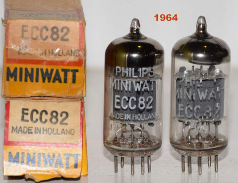 (!!!!) (Recommended Pair 1964) 12AU7=ECC82 Philips Miniwatt Holland NOS 