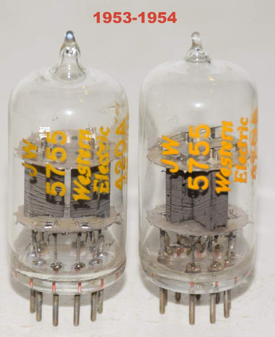 (!!!!) (Recommended Pair) JW-5755=420A Western Electric clear tops test like new 1953-1954 (2.1/2.1ma and 1.8/2.1ma)