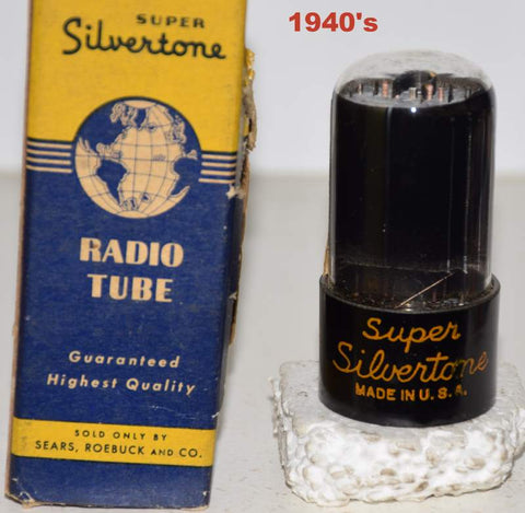 (!!) (Recommended SIngle) 6V6GT Raytheon Silvertone black coated glass NOS 1940's (50.5ma)