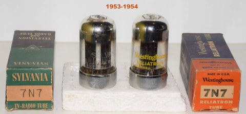 (!!!!!) (Best Overall Pair) 7N7 Sylvania chrome top NOS 1950's 1-2% matched (8.6/8.6ma and 8.6/8.4ma) (same Gm) (best 6SN7 sub using adapter sockets)
