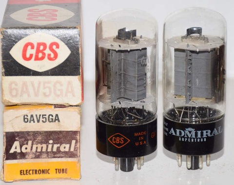 (!!) (Recommended Pair) 6AV5GA GE NOS 1960's same build (1) CBS (1) Admiral (50ma and 55ma)