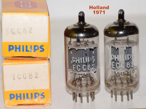 (!!!!) (Best Holland Pair) ECC82=12AU7 Philips Holland NOS 1971 (10.8/11ma and 10.0/10.4ma)