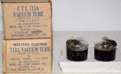 (!!!) (Best Pair) 713A Western Electric by Tungsol NOS 1942-1943 (7.1ma and 7.0ma) (713A=717A with black base)
