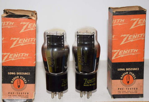 (!!!) (Best Pair) 26 Sylvania branded Zenith black plate NOS 1946 (5.4ma and 5.6ma) (rare)
