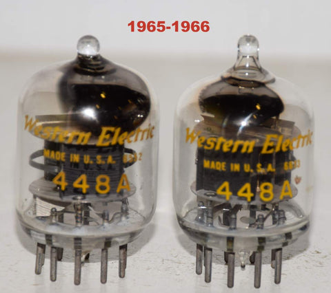 (!!!!) (Recommended Pair) 448A Western Electric tipped top used/test like new 1965-1966 (37.8ma and 39.0ma) (close Gm matching)