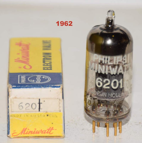 (!!!) (BEST SINGLE) 6201=12AT7 Valvo Germany Gold Pins branded Philips Miniwatt 1962 (11.4/12.0ma)