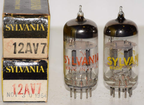 (!!) (Best pair #1) 12AV7 Sylvania gray plates O getter NOS 1960's (17.3/17.0ma and 17.5/17.6ma) 1-3% matched
