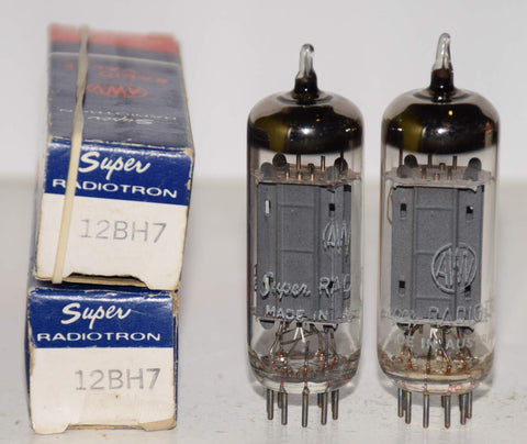 (!!!!!) (Best Pair #4) 12BH7 Super Radiotron Australia gray ribbed plates NOS 1960's (16/12ma and 13.0/12.9ma) (close Gm) (similar sound to RCA) (rare)