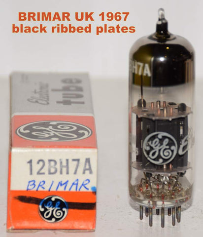 (!!!) (SINGLE) 12BH7A Brimar UK rebranded GE short ribbed black plates 1967 (8.0/9.2ma)