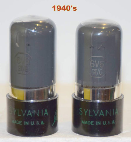 (!!!!) (Recommended Pair) 6V6GT Sylvania green leaf coated glass NOS 1940's in white boxes (35ma and 37ma)