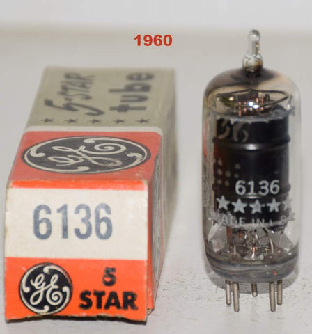 6136=6AU6WB GE 5 star black plate NOS 1960 (5.5ma)