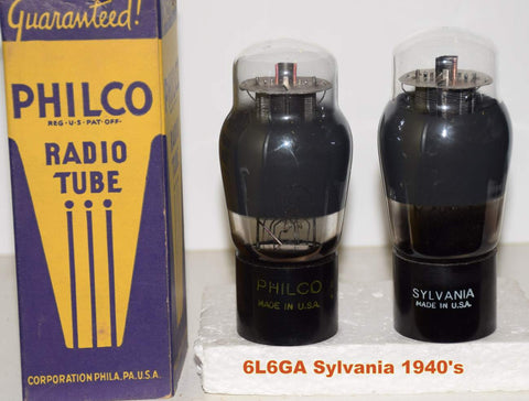 (!!!) (Best Pair #2) 6L6GA Philco Sylvania and Sylvania coated glass NOS 1944 (76ma and 71ma)