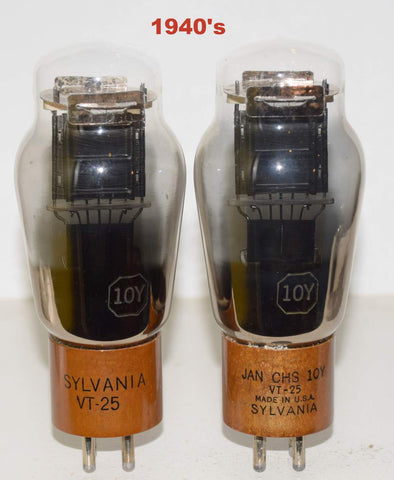 (!!!) (Recommended Pair) 10=VT-25 SYLVANIA NOS 1940's large getter flashing (27.0ma and 28.2ma) (Same Gm)