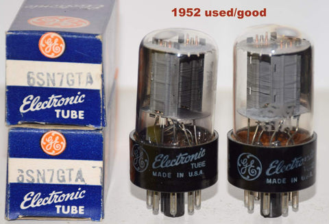 (!!!) (Best Value Pair) 6SN7GTA GE used/good 1952 (8.0/7.4ma and 8.2/7.2ma)