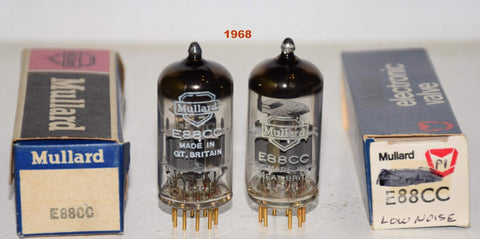 (!!!!) (Best Mullard Pair) E88CC=6922 Mullard England Mitcham plant 1968 (12.0/12.5ma and 11.8/13.0ma) (rich and textured 3D midrange, sweet) 1-3% matched