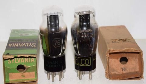 (!!) (Best Pair) 76 Sylvania black plate NOS mid-1940's, 1 tube branded Delco (5.2/5.3ma) 1-2% matched