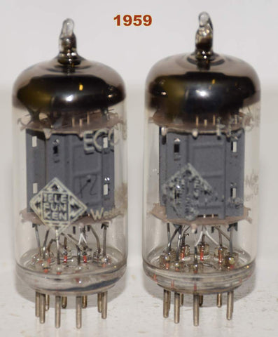 (!!!!) (Best Pair for the money) 12AX7=ECC83 Telefunken Germany <> bottom ribbed plates used/good 1959 (0.9/1.2ma and 1.0/1.1ma) 1-3% matched