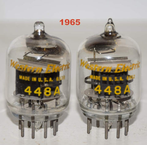 (!!!) (Best tipped top pair) 448A Western Electric tipped top used/tests like new 1965 (35.5ma and 36.4ma) (Matched on Amplitrex)