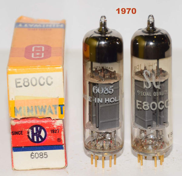 (!!!) (Recommended Pair) E80CC=6085 Heitz and Kaufman NOS and Philips  Miniwatt SQ Holland like new 1970 (6.2/6.8ma and 7.2/7.7ma)