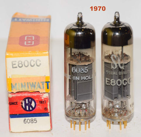 (!!!) (Recommended Pair) E80CC=6085 Heitz and Kaufman NOS and Philips Miniwatt SQ Holland like new 1970 (6.2/6.8ma and 7.2/7.7ma)