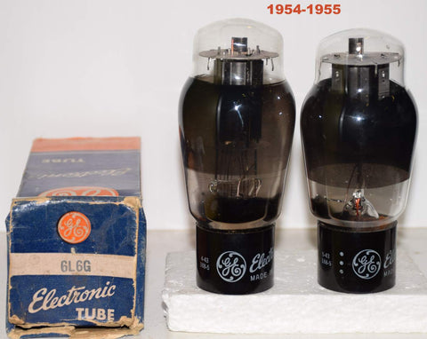 (!!!!) (Recommended Pair) 6L6G GE black plate coated glass NOS and like new 1954-1955 (81.5ma and 80.5ma)