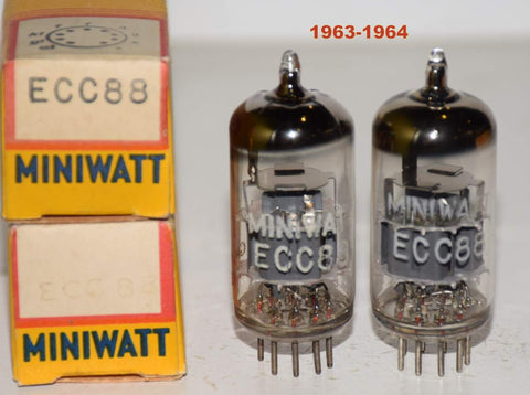 (!!!!!) (Best Pair) 6DJ8=ECC88 Philips Miniwatt Holland NOS 1960-1963 (16.6/17.0ma and 15.8/16.6ma) 1-5% matched