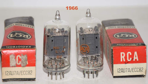 (!!!!!) (BEST Overall Pair) 12AU7A RCA clear top NOS 1966 (11.0/10.4ma and 11.6/10.2)