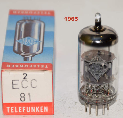 (!!!!) (BEST SINGLE) ECC81=12AT7 Telefunken Germany <> bottom NOS 1965 (12.4ma/14.0ma)