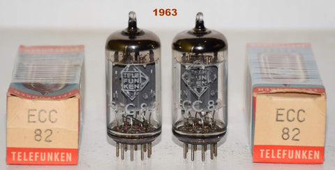 (!!!!!) (2ND BEST PAIR) 12AU7=ECC82 Telefunken Germany smooth plates NOS 1963 1-5% matched (9.4/9.4ma and 9.5/9.0ma)