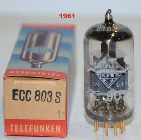 (!!!!) (Recommended Single) ECC803S=12AX7 Telefunken Ulm Germany <> bottom gold pins tests like new 1966 (1.3/1.5ma and Gm=1600/1800)