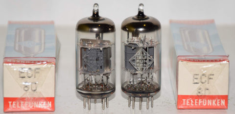 (!!!!!) (Best Overall Pair) ECF80=6BL8 Telefunken Germany <> bottom NOS 1971 (11.6/11.4ma and 11.8/10.6ma) (same Gm) (best sound)
