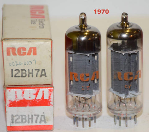 (!!!!) (Best RCA Pair) 12BH7A RCA gray ribbed plates NOS 1970 (12.6/13.6ma and 12.0/14.5ma) (Highest mA and Gm) (Wells, McIntosh)