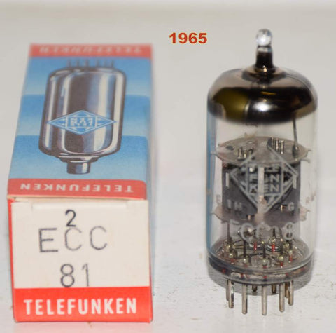 (!!!) (SINGLE) ECC81=12AT7 Telefunken Germany <> bottom NOS 1965 (10.6ma/9.2ma)