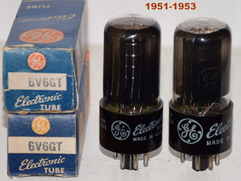 (!!) (Best Pair #2) 6V6GT GE coated glass NOS 1951-1953 (47ma and 48ma)