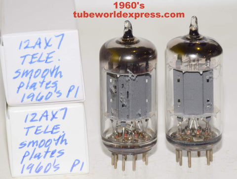 (!!!!) (Best Value Pair) 12AX7=ECC83 Telefunken Germany <> bottom smooth plates used/good 1960's (0.8/0.8ma and 0.8/1.0ma)