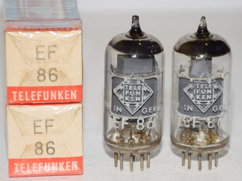(!!!!) (Best Overall Pair) EF86 Telefunken Germany <> bottom NOS gray shield 1968 1-2% matched (3.3ma and 3.3ma) (U67 Neumann, Lawson, Soundelux, Manley)