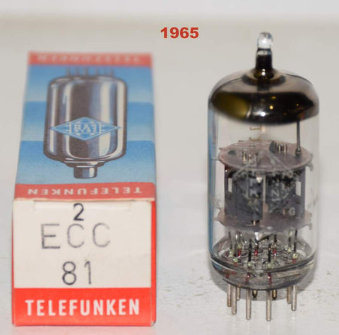 (!!!) (BEST SINGLE #1) ECC81=12AT7 Telefunken Germany <> bottom NOS 1965 faded printing (10.5ma/10.5ma) 1-2% section balance