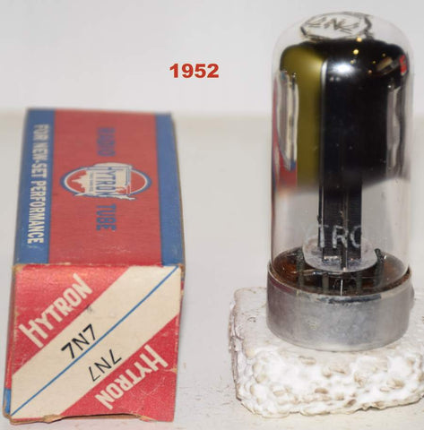 (!) (SINGLE) 7N7 Sylvania TALL BOTTLE branded Hytron parallel black plates chrome top NOS 1952 (7.6/7.8ma)