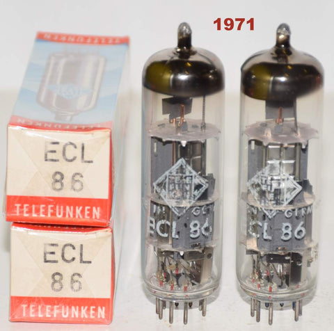 (!!!!) (Best Pair) ECL86=6GW8 Siemens Halske branded Telefunken Germany NOS 1971 (1.0/1.0ma and 38.5ma/39ma) 1-2% matched