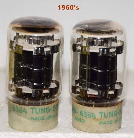 (!!!) (Recommended Pair) JAN-6384 Tungsol used/test like new 1960's (66.5ma and 68.5ma) 1-3% matched