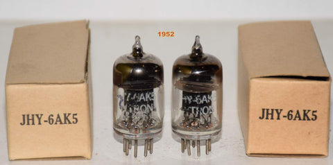 (!!!) (Best Pair #4) JHY-6AK5 Hytron black plate NOS 1952 (7.6ma and 7.6ma) 1-2% matched
